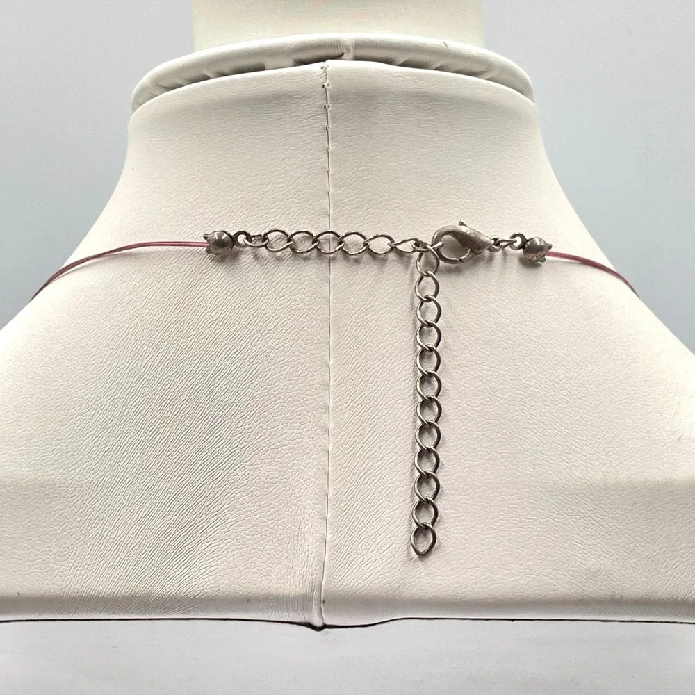 Vintage Y2K Pink Glass Illusion Necklace Floating Beaded Cord Mixed Stone Boho